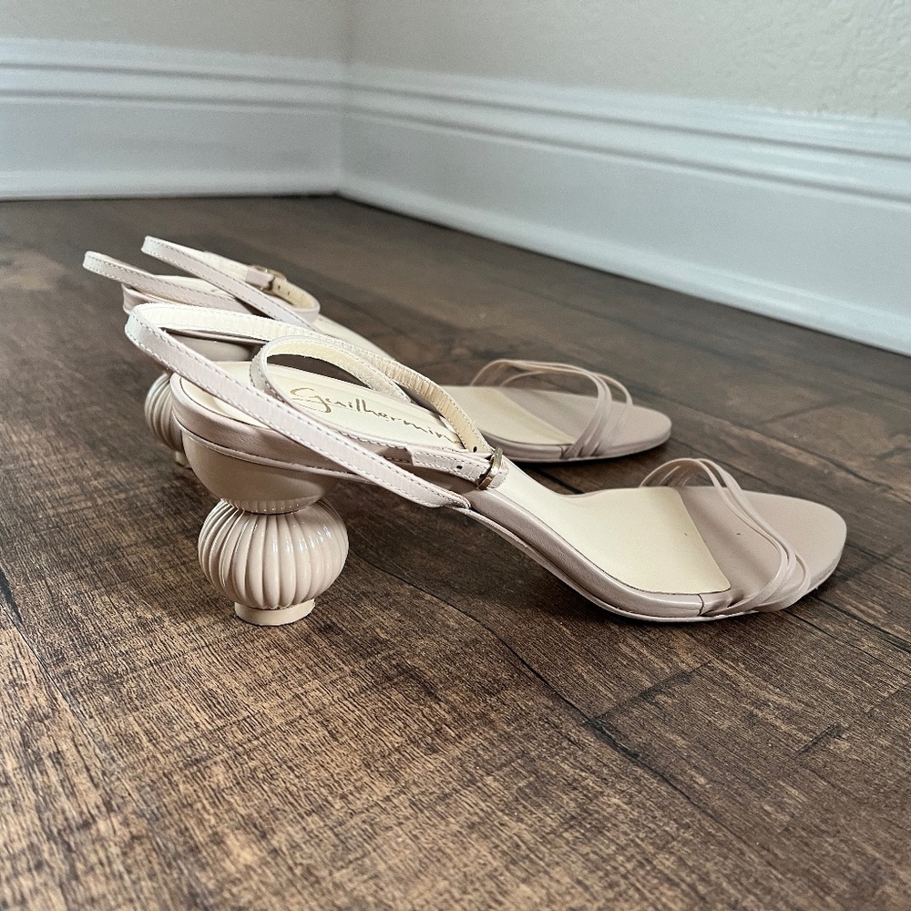 EUC Anthropologie Guilhermina Sculptural Nude Leather Heeled Sandals EU 36 US 5